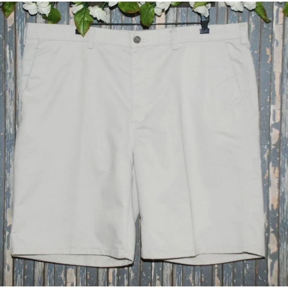 Haggar Men's Classic Khaki Chino Shorts Size 42 Flat Front Pockets Preppy Casual